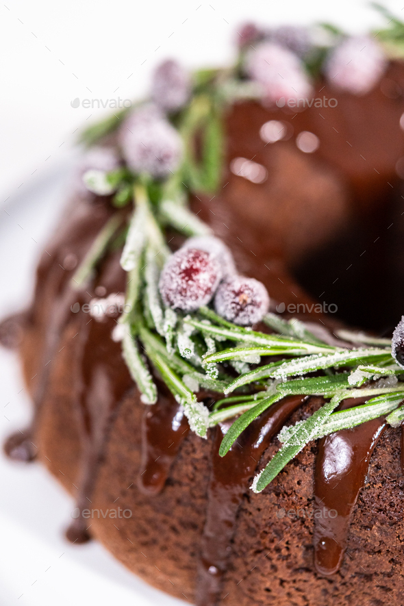 Christmas Chocolate Bundt Cake with Chocolate Frosting - Arina Photography