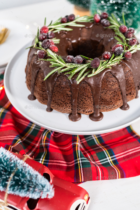 Christmas Chocolate Bundt Cake with Chocolate Frosting - Arina Photography