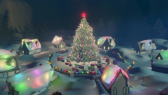 3d Rendering New Year and Christmas Concept Animation Tree with Colorful Lights