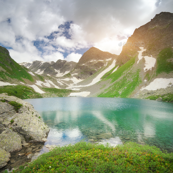 Beautiful summer landscape of Caucasus mountain. - Stock Photo - Images