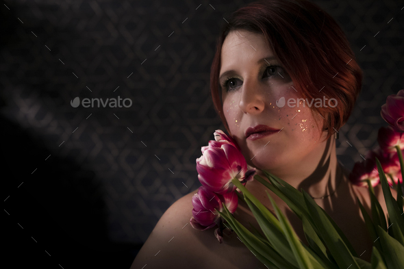 Portrait with flowers - Stock Photo - Images