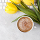 Yellow tulips cup of coffee and keyboard - PhotoDune Item for Sale