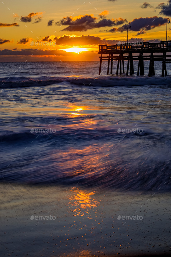 Colorful sunrise at Sandbridge Beach - Stock Photo - Images