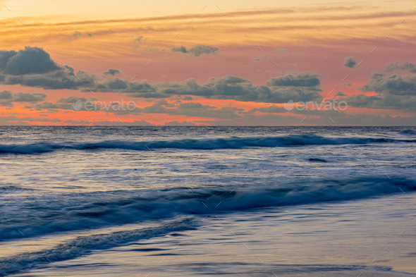 Colorful sunrise at Sandbridge Beach - Stock Photo - Images