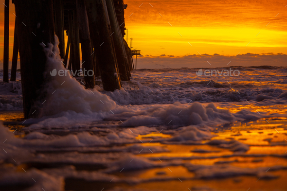 Colorful sunrise at Virginia Beach - Stock Photo - Images