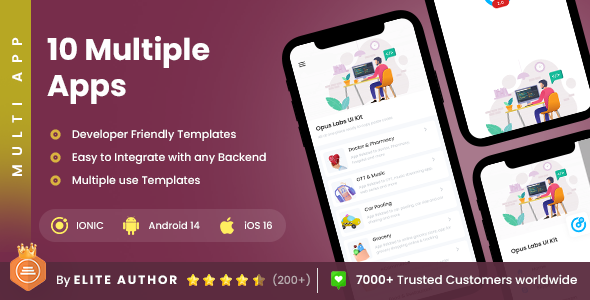 Multiple App Template UI Kit with 100+ Screens | Various  Android iOS  Apps Template | Multi App