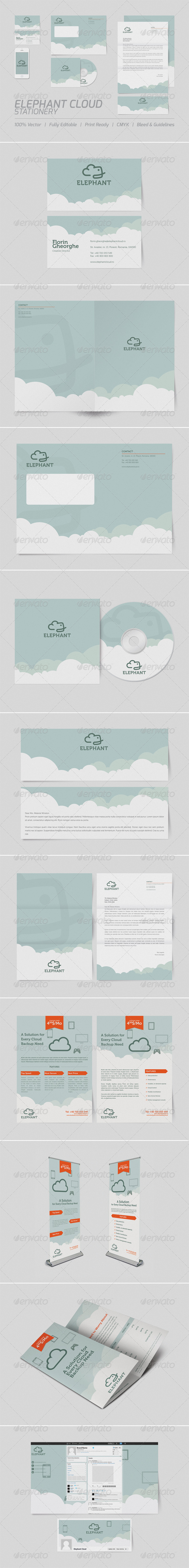 Elephant Cloud Stationery - Stationery Print Templates