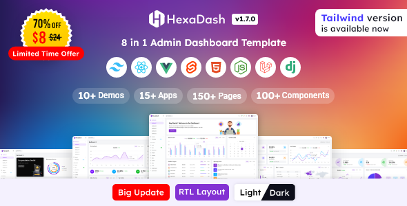 HexaDash - Admin Dashboard Template | Tailwind, React, Svelte, Vue, Laravel, Nodejs, Django & HTML