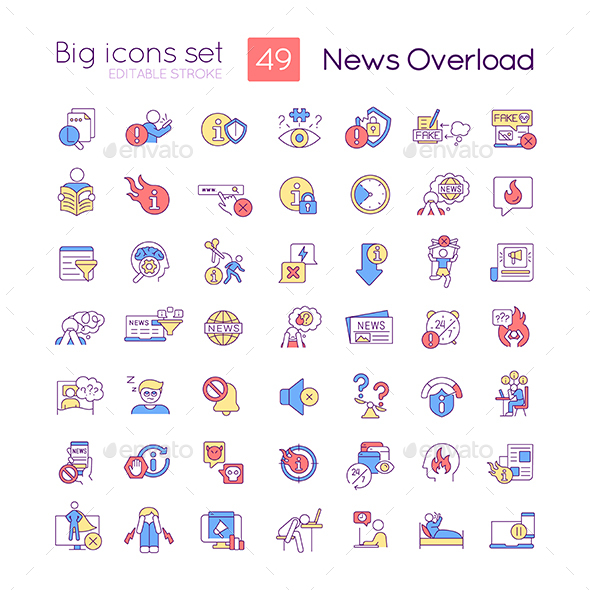 News overload RGB color big icons set