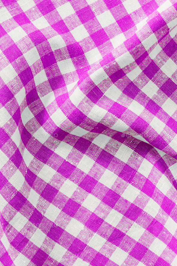 crumpled fabric Breakfast Magenta Print Scottish Square Cloth. Gingham Pattern Tartan Checked Plaids