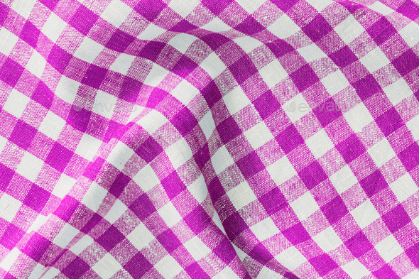 crumpled fabric Breakfast Magenta Print Scottish Square Cloth. Gingham Pattern Tartan Checked Plaids