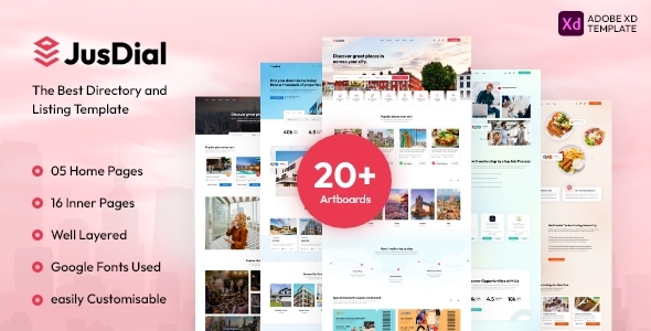 JusDial- Directory and Listing Website Adobe XD Template