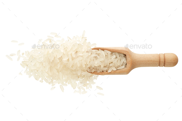 White rice in a wooden spoon - Stock Photo - Images