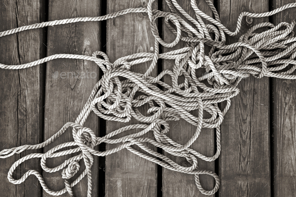 rope on the wooden deck - Stock Photo - Images