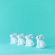 Eggs white easter bunnies, the first one in focus, the others blurred - PhotoDune Item for Sale