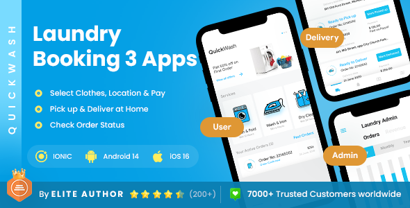 6 App| Laundry Booking App| Single Vendor Laundry Services  App| Dry Cleaning| Quickwash