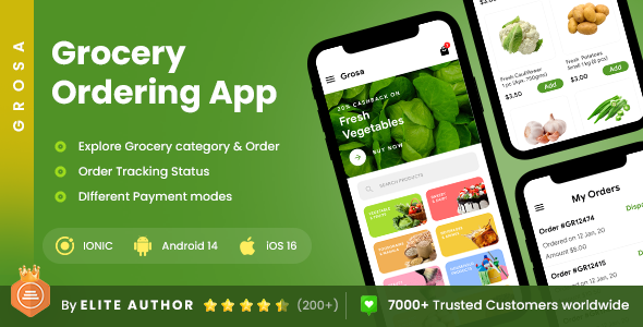 2 App Template| Online Grocery Ordering App| Grocery Order and Delivery App| Grocery Shopping| Grosa