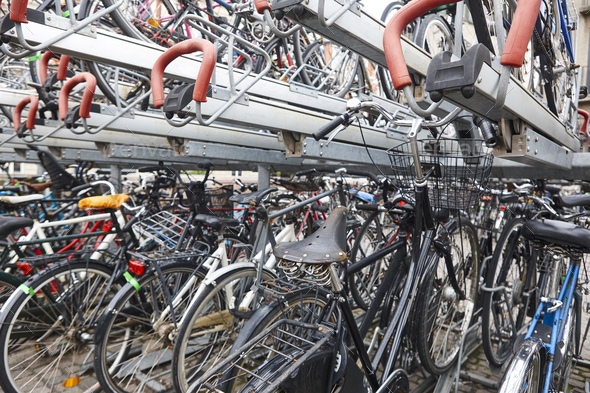Downtown urban parking lot for bikes in Copenhague. Transport