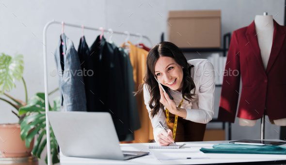 Ecommerce, small business and phone call, woman with tablet taking sales orders and checking