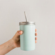 Reusable blue jar with metal straw for summer drinks. Individual use. Zero waste concept. - PhotoDune Item for Sale
