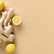 Fresh ginger root and lemon pattern on beige background. Top view. - PhotoDune Item for Sale