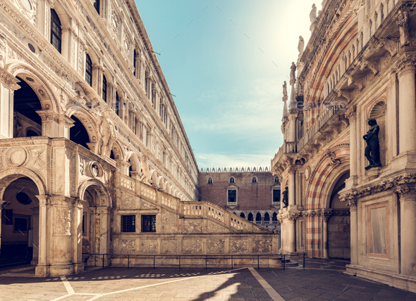 Ancient architecture of Palazzo Ducale or Doge's Palace in Venice, Italy. - Stock Photo - Images