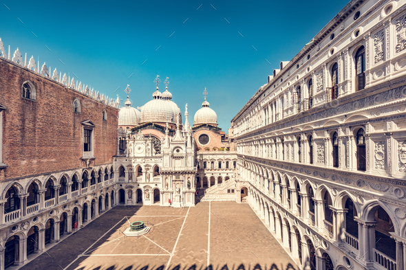 Palazzo Ducale or Doge's Palace and Basilica San Marco in Venice, Italy - Stock Photo - Images