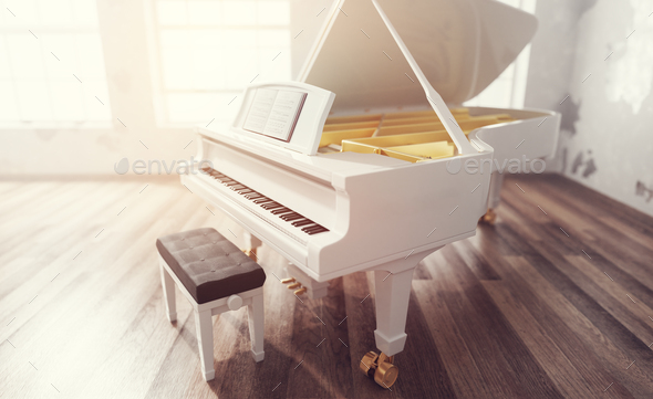 Classic grand piano in classical style room interior - Stock Photo - Images