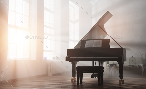 Classic grand piano in classical style room interior - Stock Photo - Images