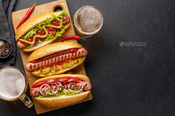 Various hot dog and beer - Stock Photo - Images