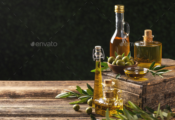 Olive oil in the bottles - Stock Photo - Images