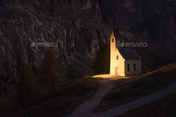 Incredible view on small iIlluminated chapel - Stock Photo - Images