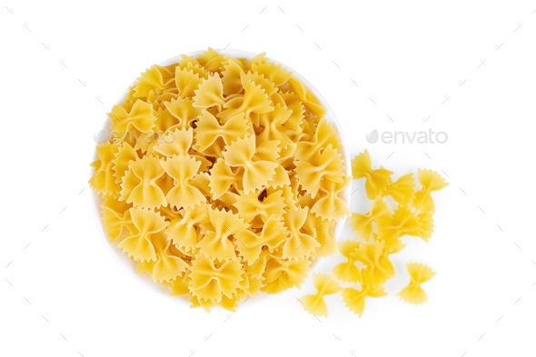 Raw Pasta In Bowl Isolated On White Background - Stock Photo - Images