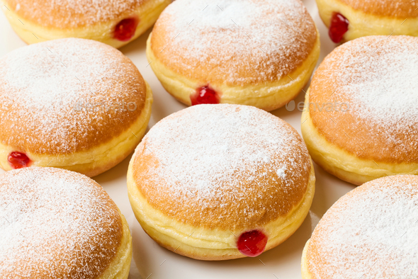 freshly baked jelly donuts - Stock Photo - Images