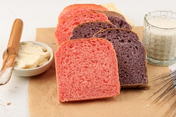 Homemade Purple and Pink Bread Made from Japanese Purple Sweet Potato.