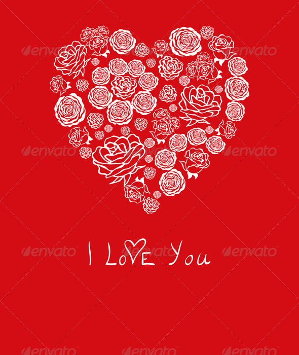 Vector Red Valentine's Day Card with Flower Hearts - Valentines Seasons/Holidays
