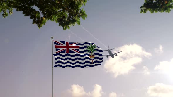 British Indian Ocean Territory Flag With Airplane And City alt