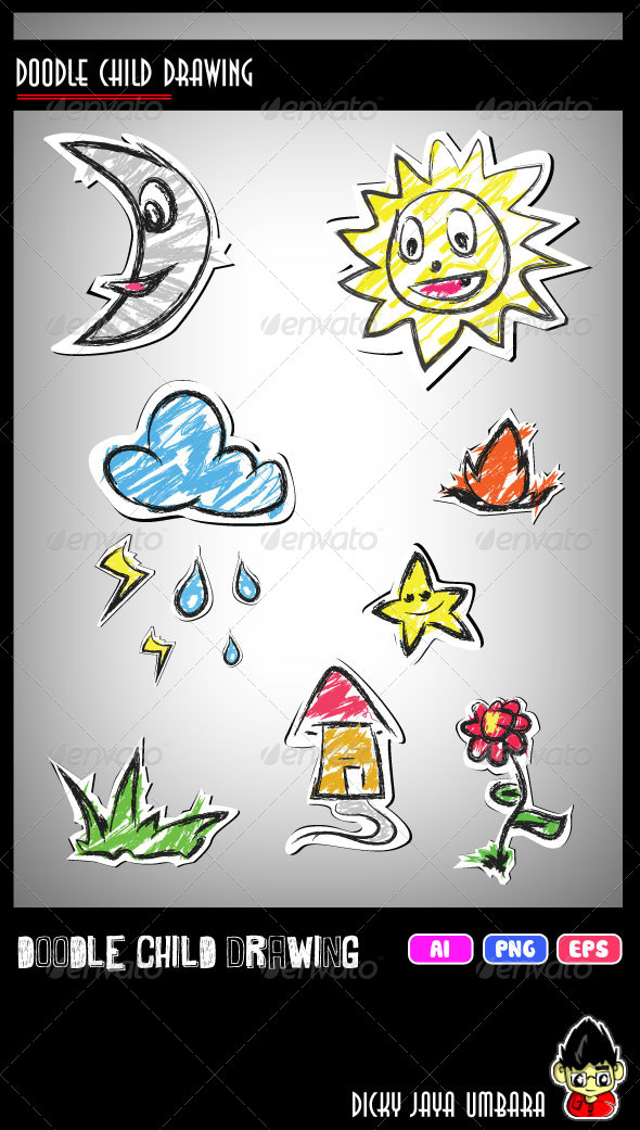 Doodle Child Drawing - Decorative Symbols Decorative
