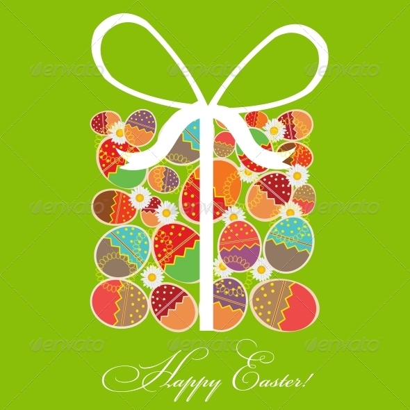 Easter Card Template - Gift Box from Eggs - Flowers & Plants Nature