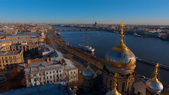 Aerial Footage of Golden Dome of Church of the Assumption of the Blessed Virgin Mary Blockade Temple alt