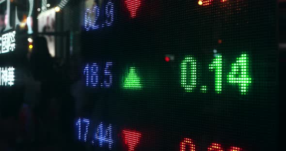 Real time shot of stock exchange index display in Hong Kong