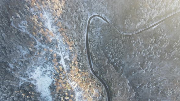 Aerial view above the Transfagarasan mountain road alt