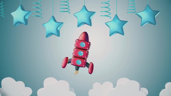 3d Cartoon Toy Rocket And Stars Kids Background