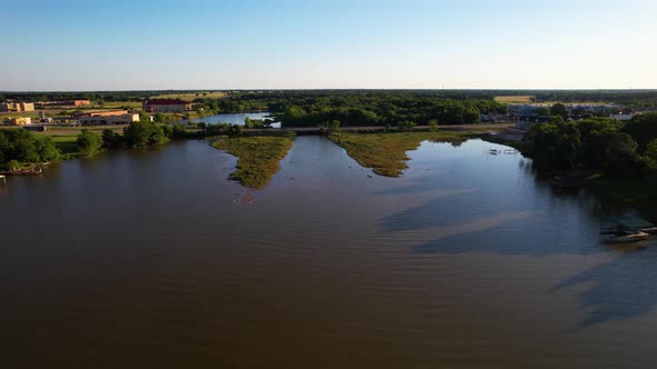 Aerial footage of Cedar Creek Lake in Texas.  Camera is flying north near Gun Barrel City alt