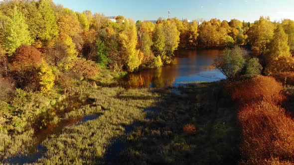 Nizhny Kamensky Pond in Autumn in Zelenograd in Moscow