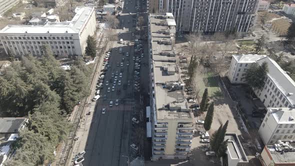 Tbilisi, Georgia - March 3 2021: Flying over Vaja Pshavela Avenue alt
