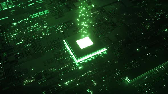 Green Technology Microchip on Motherboard Sending Information