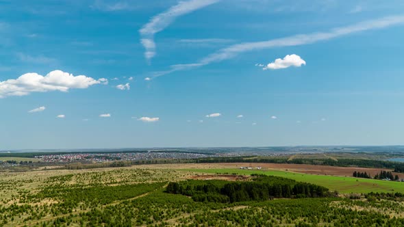 Aerial Video of a Beautiful Summer Landscape, Flying Over the Flat Terrain, Time Lapse, Beautiful alt