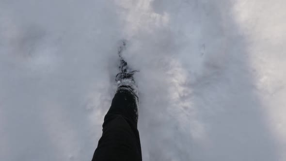 Trekking and walking by winter slow-mo 1920X1080  HD video - POV scene with hiker boots in the high 