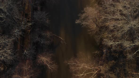 Flying over and looking down into the muddy Appomattox River that flows under High Bridge Trail in V alt